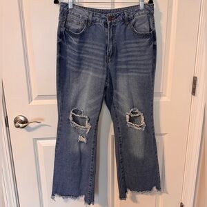 SHEIN Blue Distressed Straight Leg Jeans